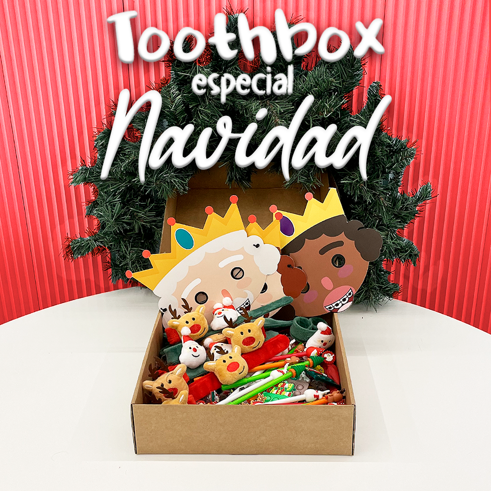 Caja de regalos infantiles con temática navideña y dental